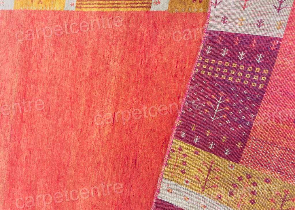 Hand Knotted Wool Rug | Terracotta & Gold Geometric, Indian Artisan Made (7'9" x 5'7")