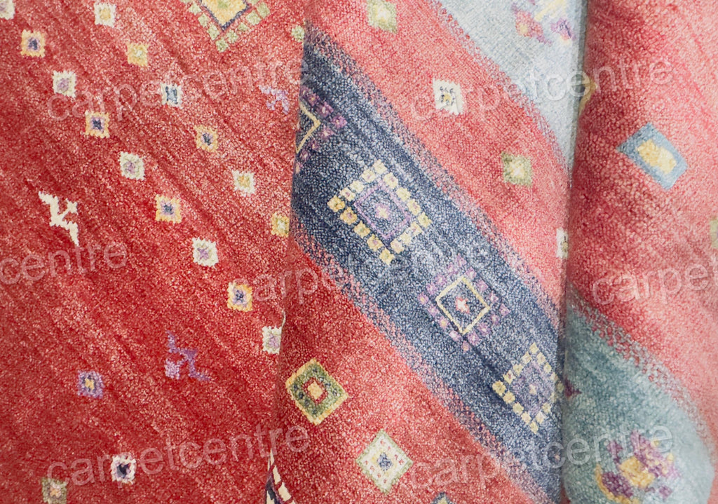 Hand-Knotted Bamboo Silk Rug | Red Geometric Tribal Gabbeh Carpet (7'5"x5'9")