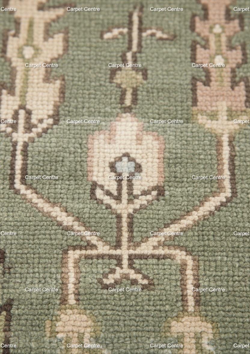 Hand-Knotted Sage Green Wool Rug: Tribal Tree of Life, Farmhouse Style