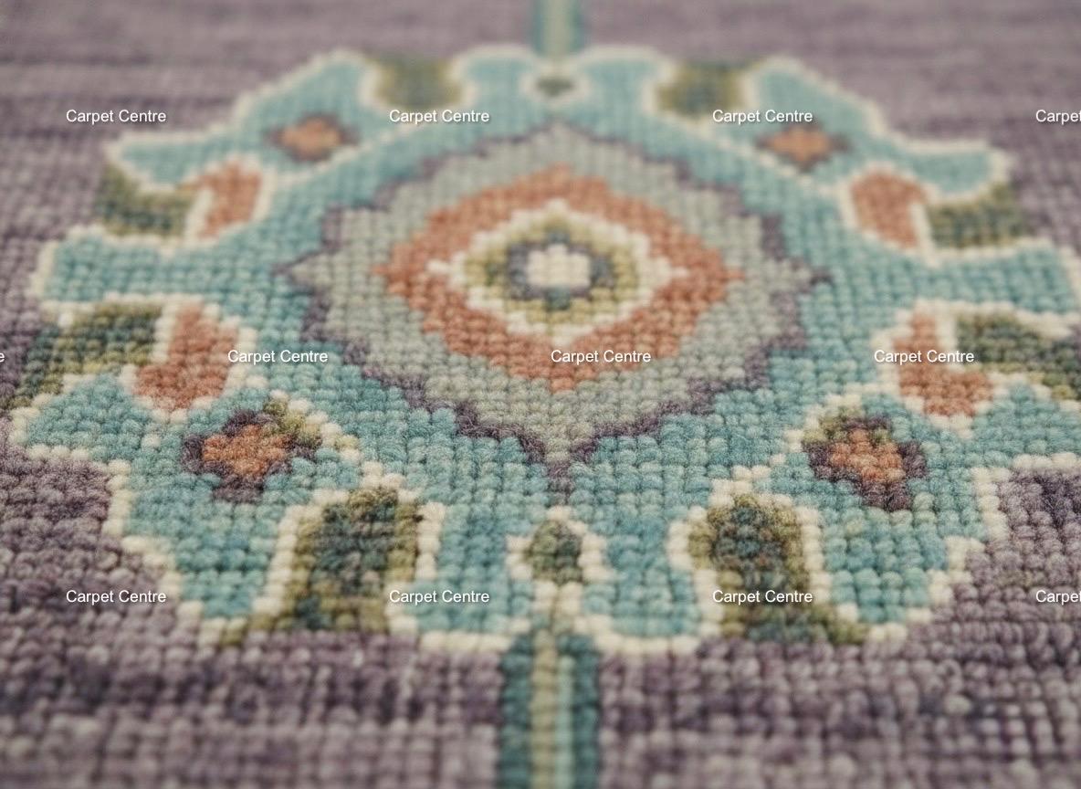 Hand-Knotted Oushak Wool Rug: Lilac Purple Folk Art Medallion