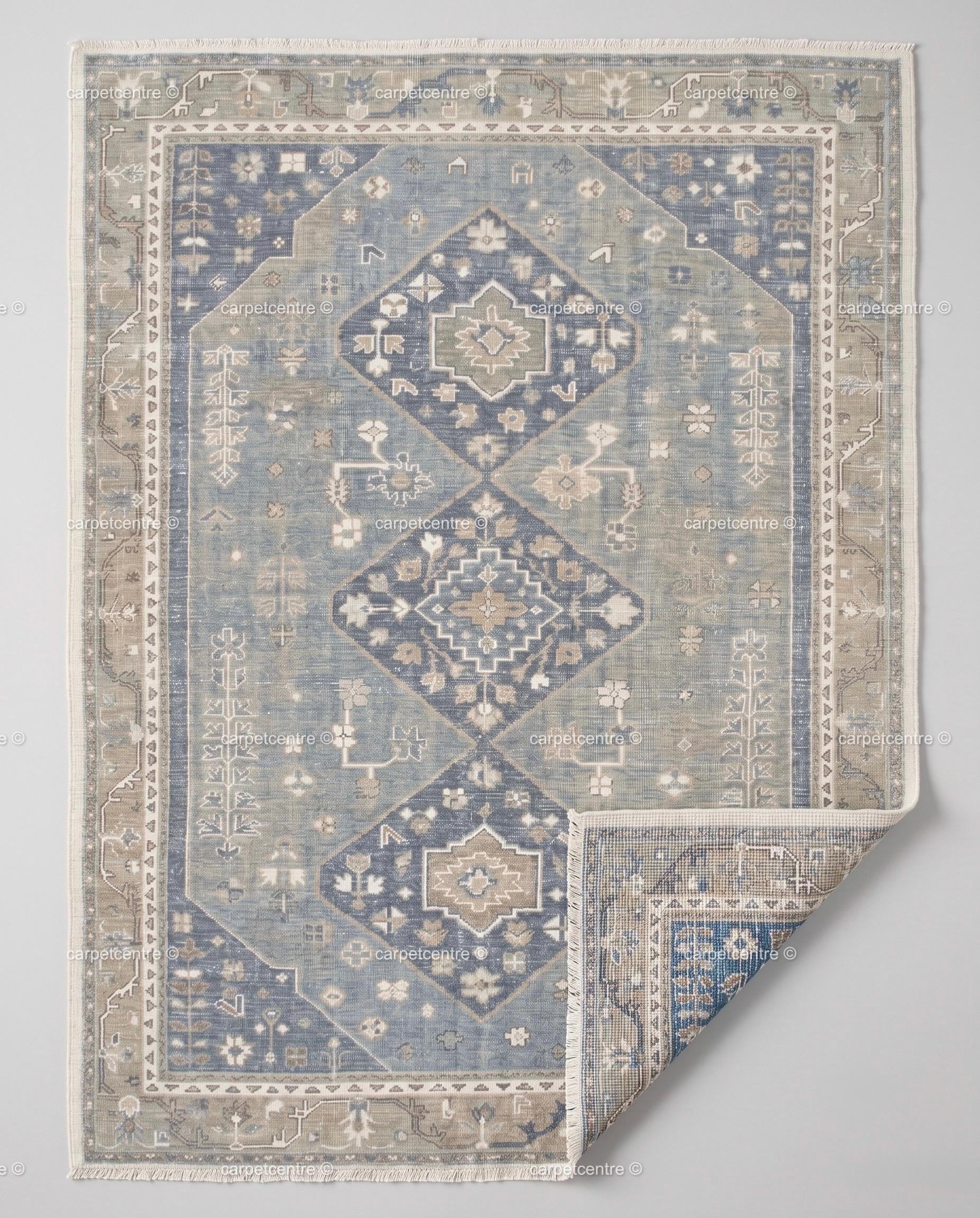 Hand Knotted Oushak Rug: Faded Blue New Zealand Wool Carpet (Custom Size)