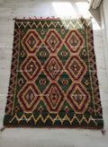 Green Moroccan Shag Rug, Hand-Knotted Wool, Geometric Diamond, Tulu Style