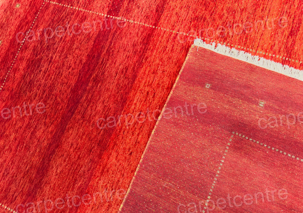 Hand-Knotted Lincoln Wool Rug: Red Gabbeh Style, 7'11" x 5'6"