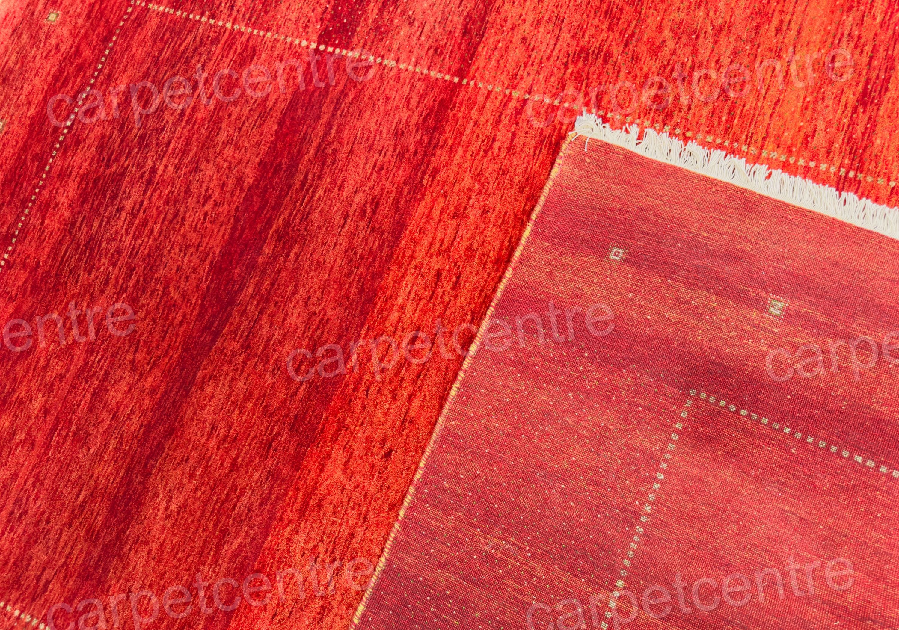 Hand-Knotted Lincoln Wool Rug: Red Gabbeh Style, 7'11" x 5'6"
