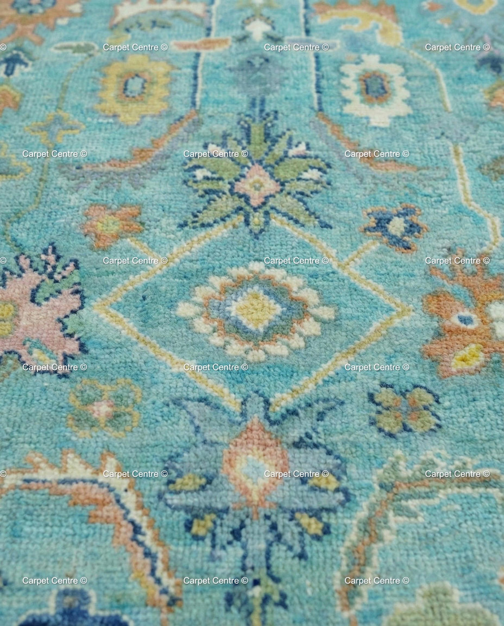 Turquoise Oushak Rug, Hand-Knotted Wool, Southwestern Boho Decor