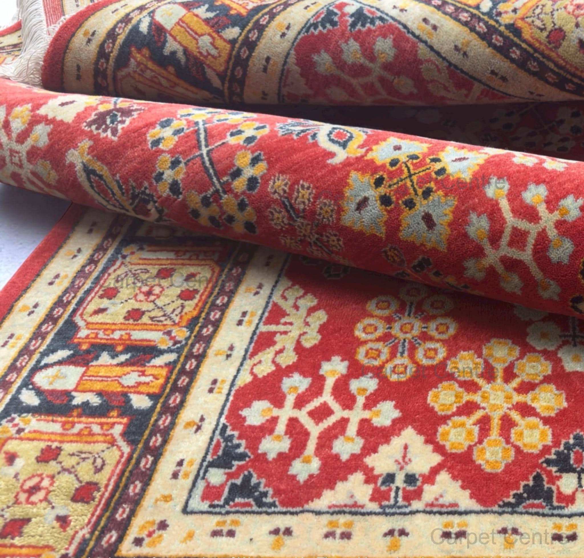Red New Zealand Wool Rug: Hand-Knotted Geometric 5'7" x 7'10"