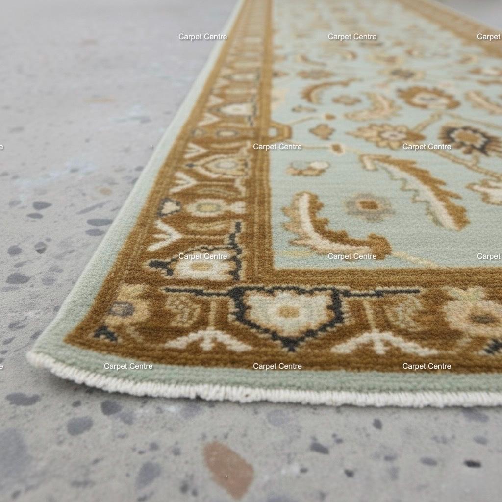 Hand-Knotted Wool Runner Rug, Light Blue Floral Hallway, 2x8