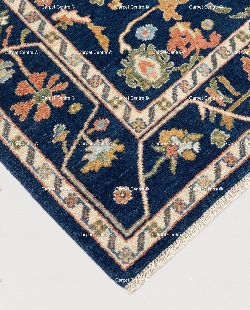Navy Blue Wool Oushak Rug, Hand-Knotted Turkish Knot, William Morris Style