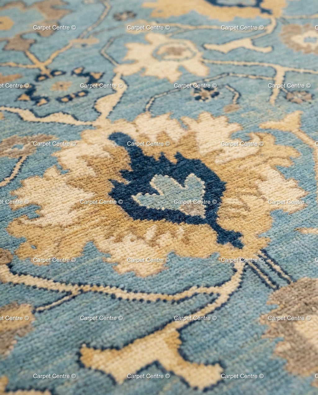 Hand Knotted Wool Oushak Rug, Soft Blue Coastal Decor