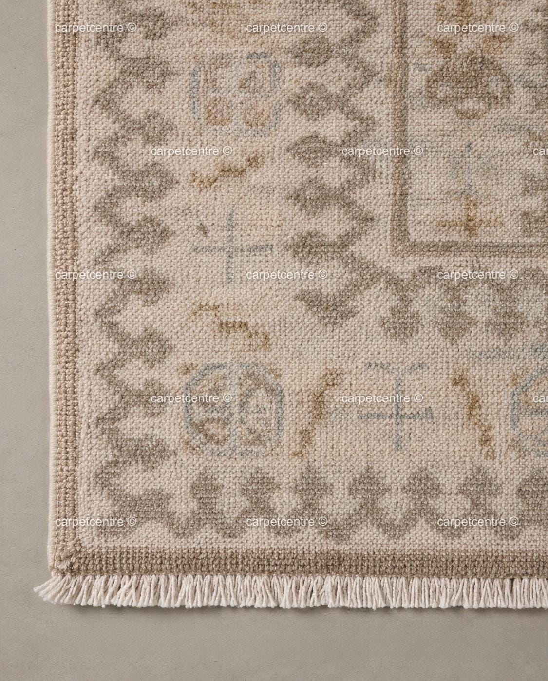 Hand Knotted Wool Oushak Rug, Neutral Beige Anatolian Carpet, Farmhouse Living Room Area Rug