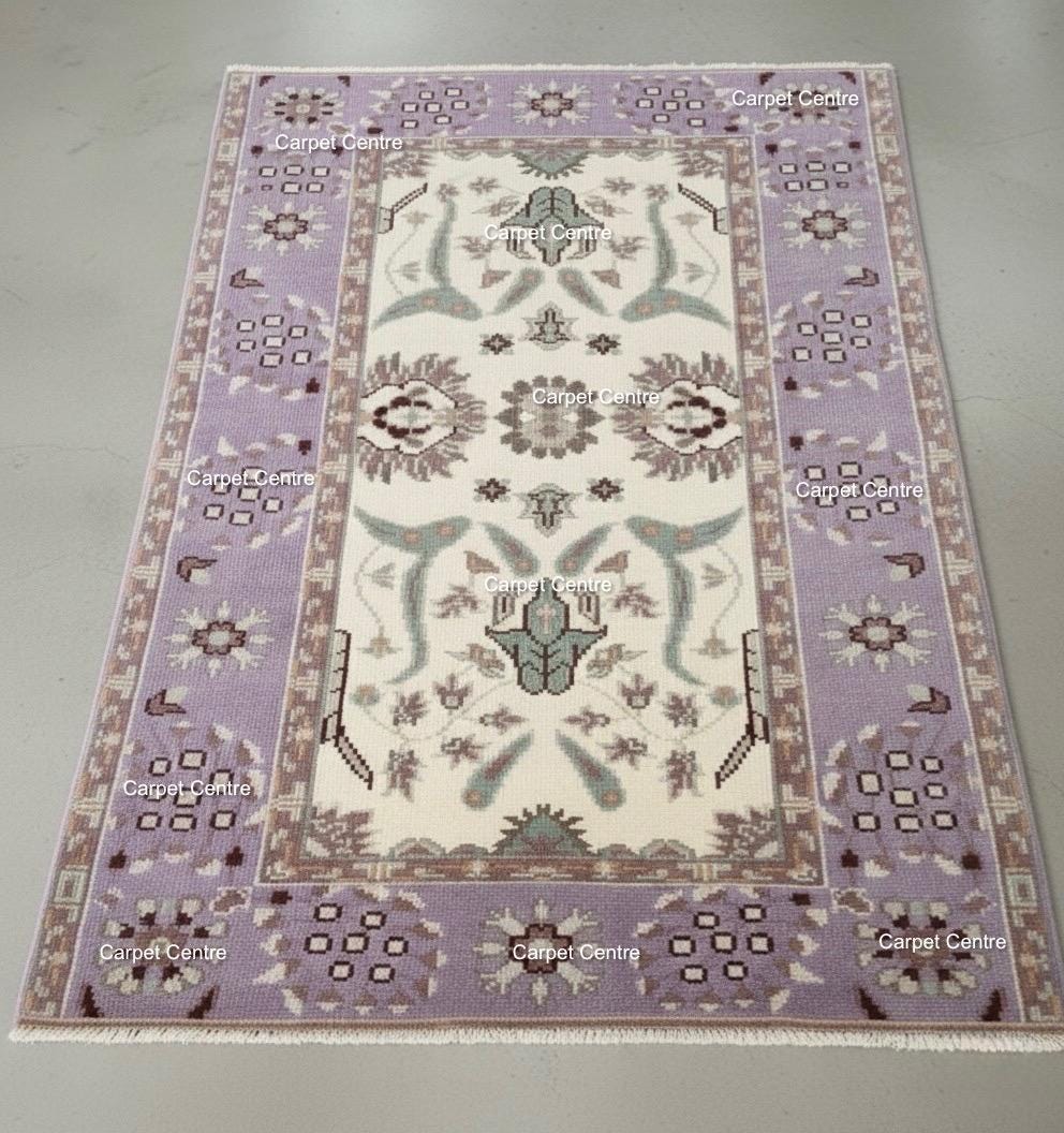 Hand Knotted Oushak Wool Rug | Lilac Bird Motif