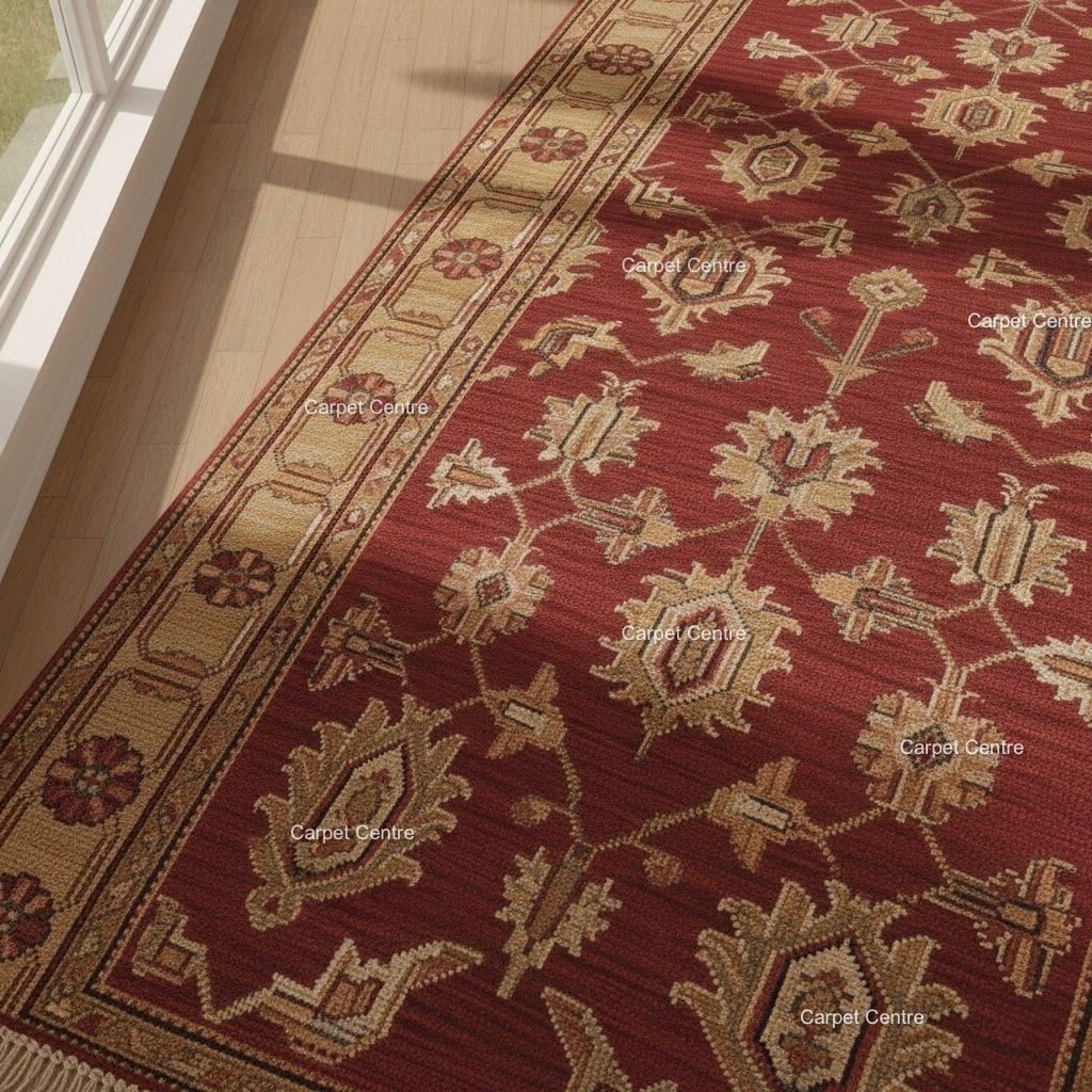 Hand-Knotted Oushak Wool Runner Rug, Wine Red Floral, Custom Size