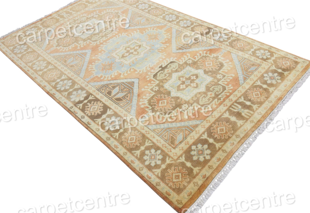 Hand Knotted Wool Rug, Terracotta Muted Orange Tribal Design, Vintage Style Carpet