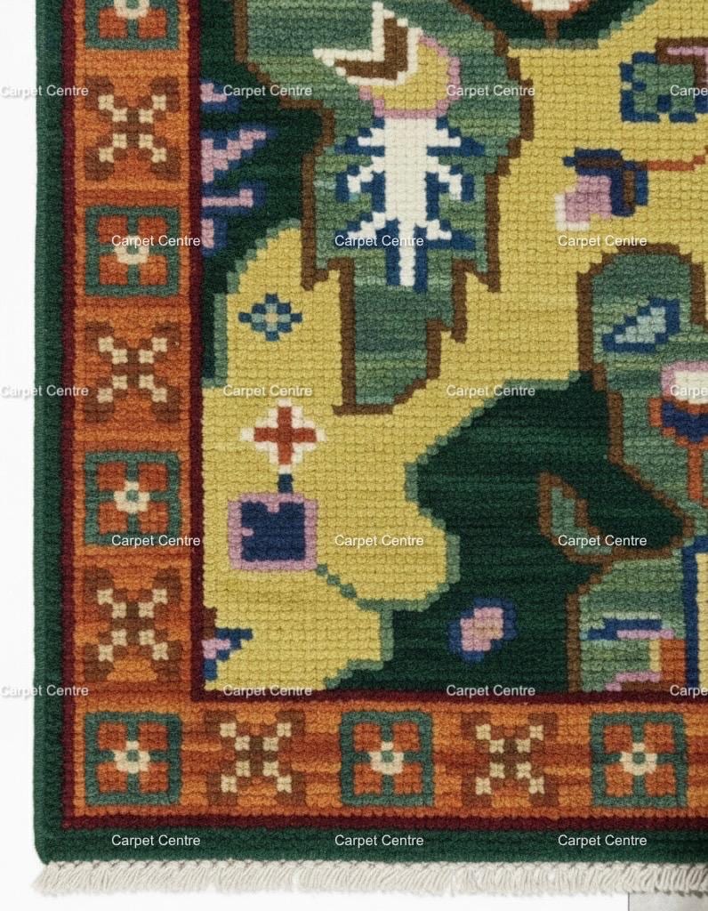 Green Oushak Rug, Hand-Knotted Wool Geometric Kilim Rug, Boho Decor