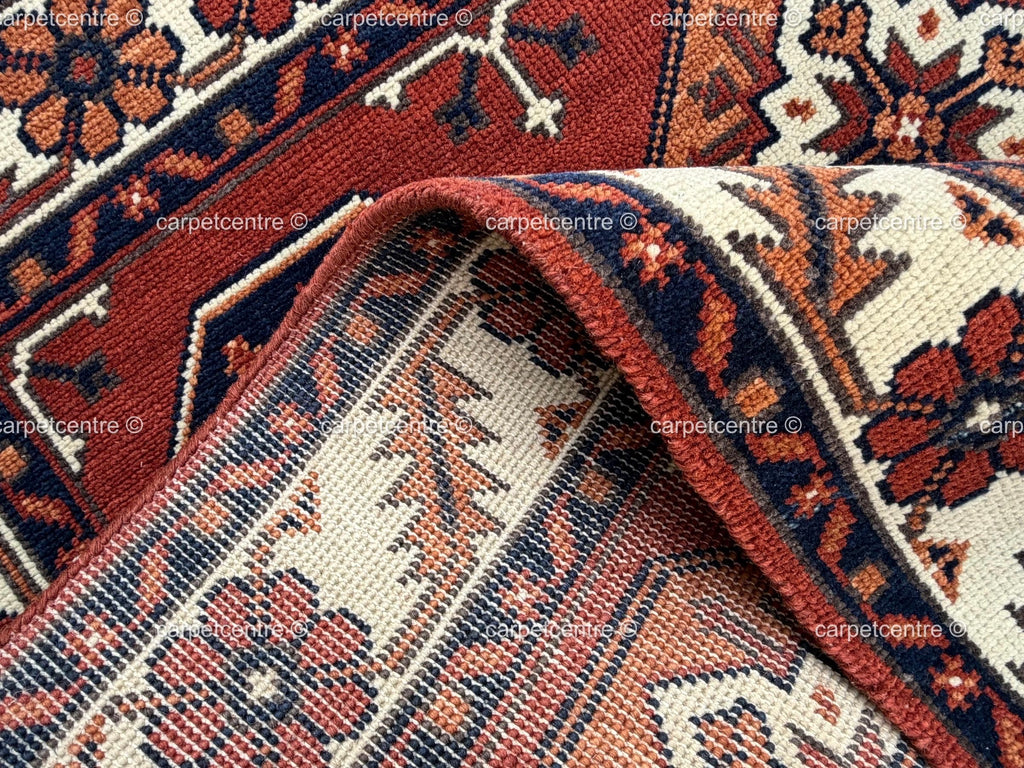 Terracotta Hand Knotted Wool Oushak Rug, Tribal Geometric Area Rug, Turkish Knot Decor