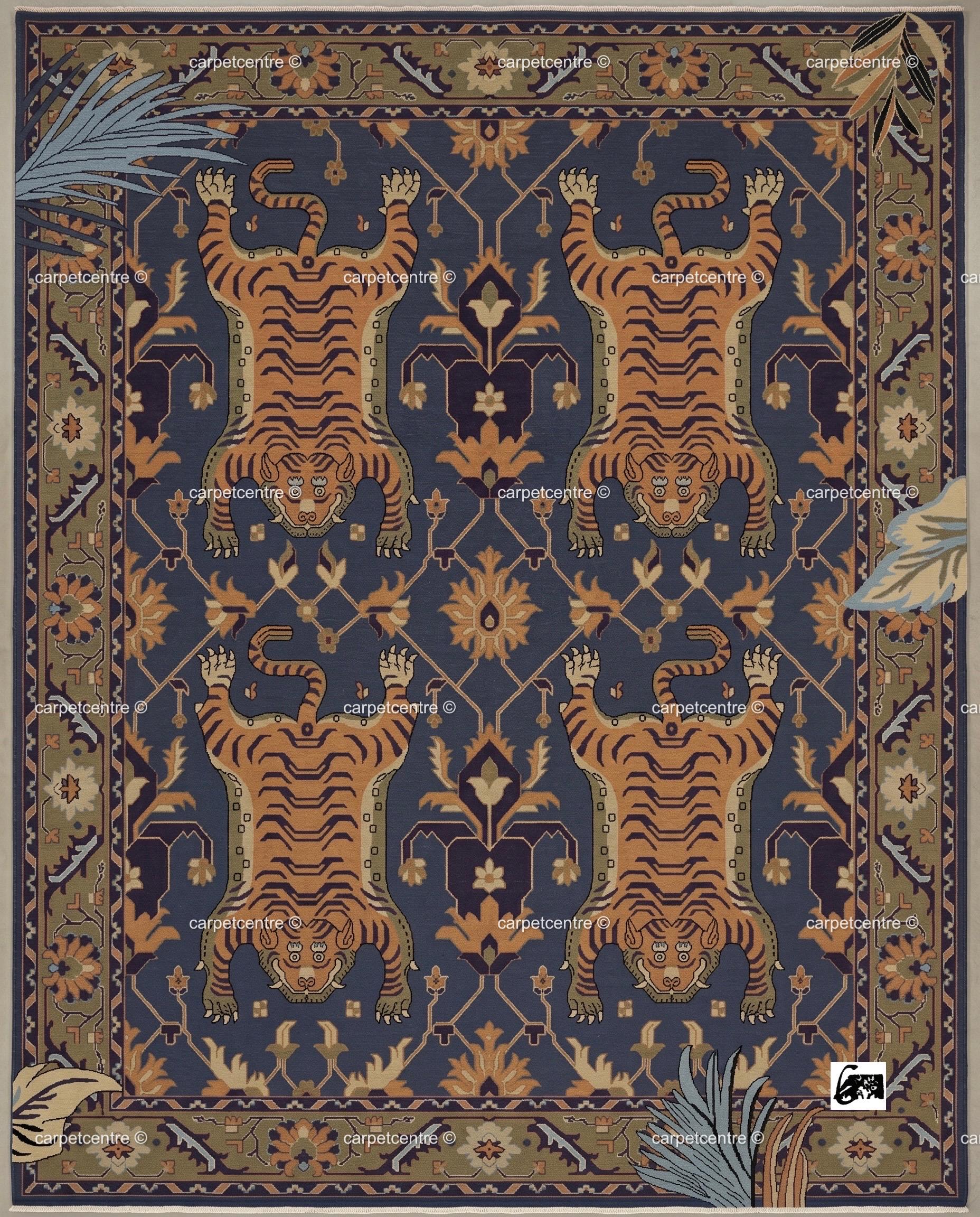 Hand Knotted Tiger Oushak Rug, 100% New Zealand Wool, Turkish Animal Motif Area Rug