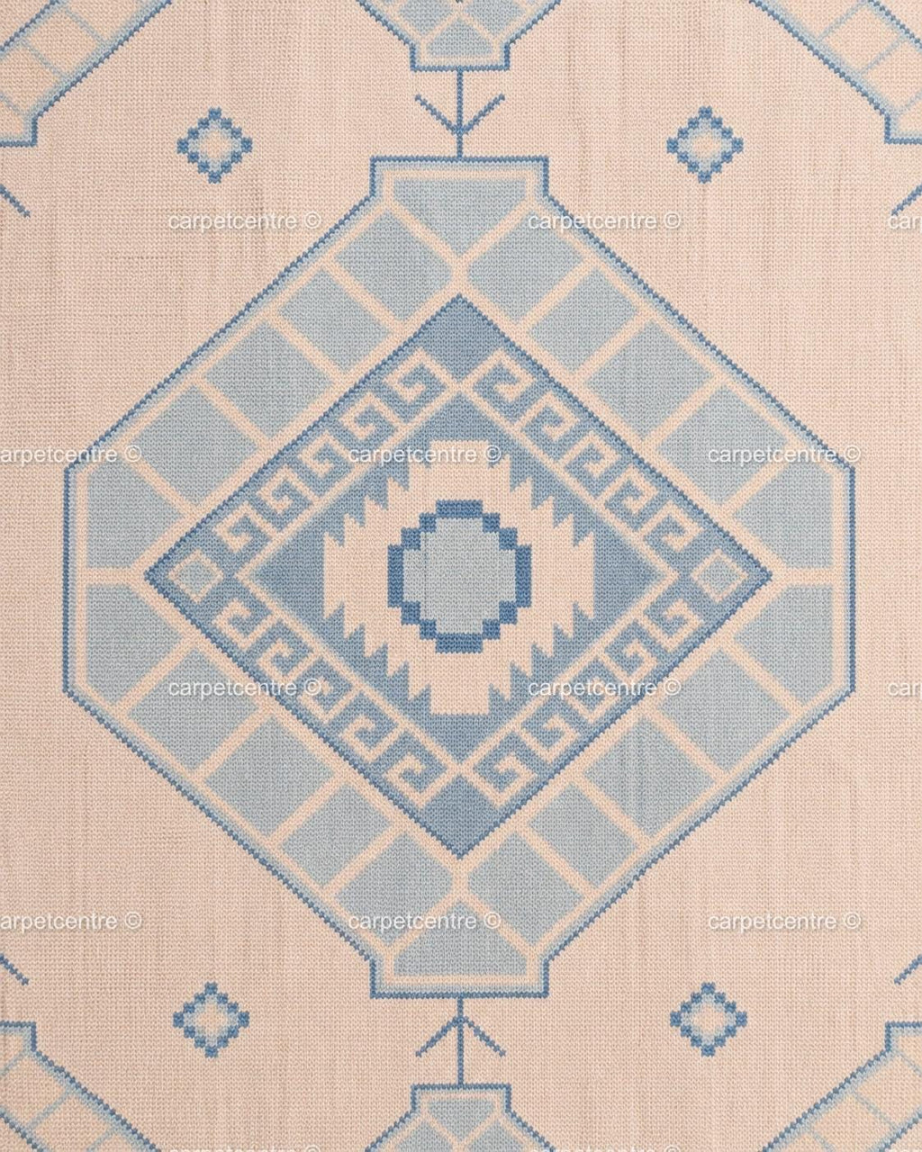 Hand-Knotted Wool Oushak Rug | Light Blue Cream Coastal Geometric Tribal Carpet