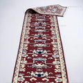 Hand-Knotted Rust Red Wool Runner Rug, Navy Blue Tribal Oushak Design