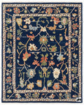 Navy Blue Wool Oushak Rug, Hand-Knotted Turkish Knot, William Morris Style