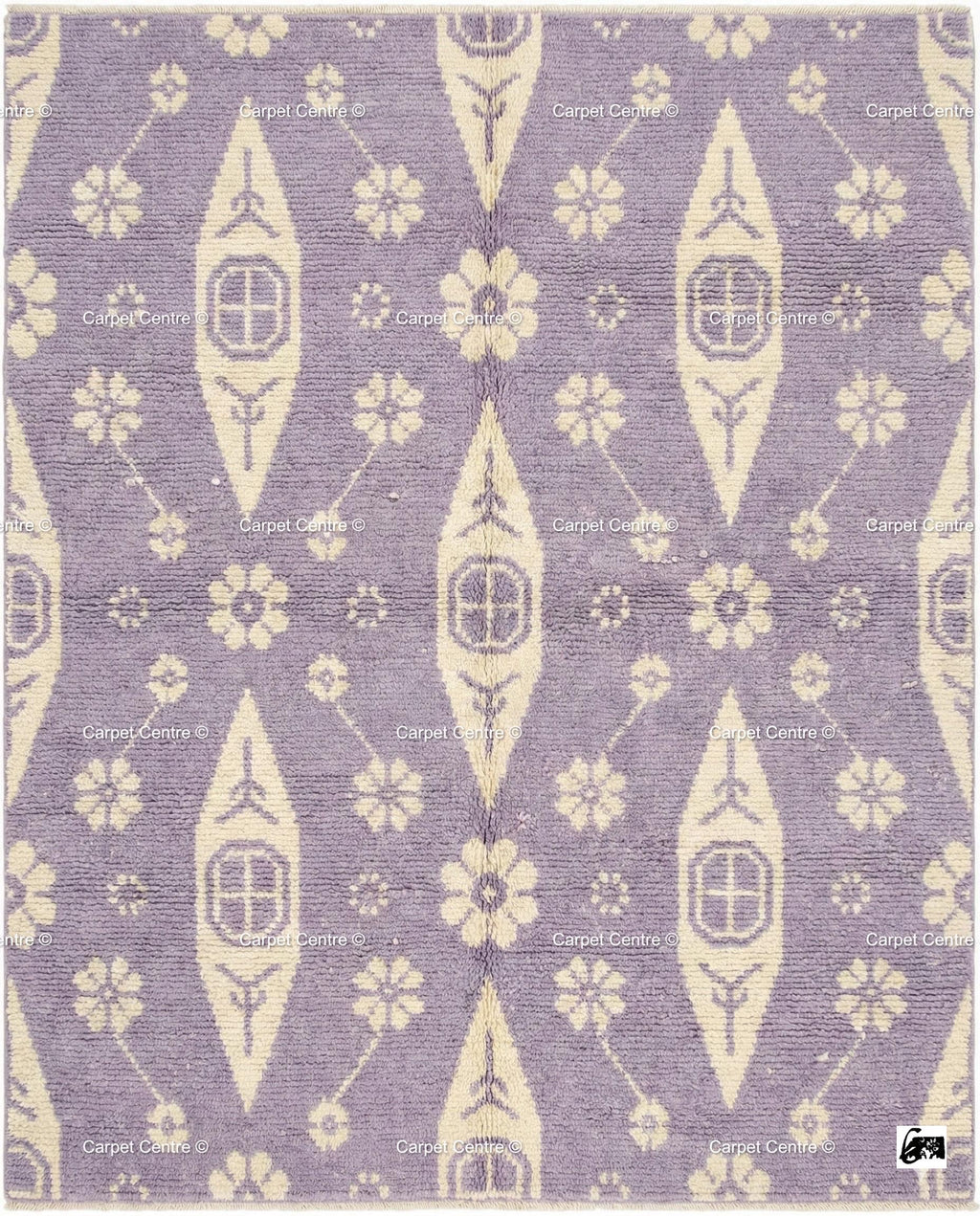 Hand-Knotted Lavender Wool Oushak Rug, Floral Boho Decor