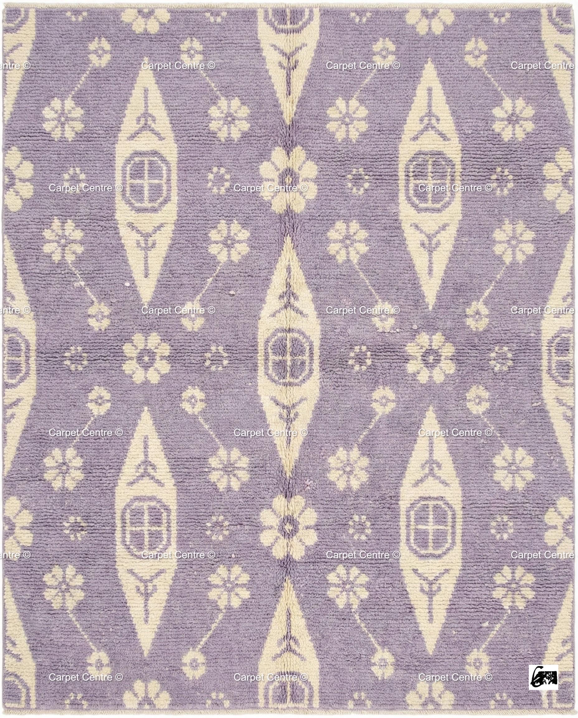 Hand-Knotted Lavender Wool Oushak Rug, Floral Boho Decor