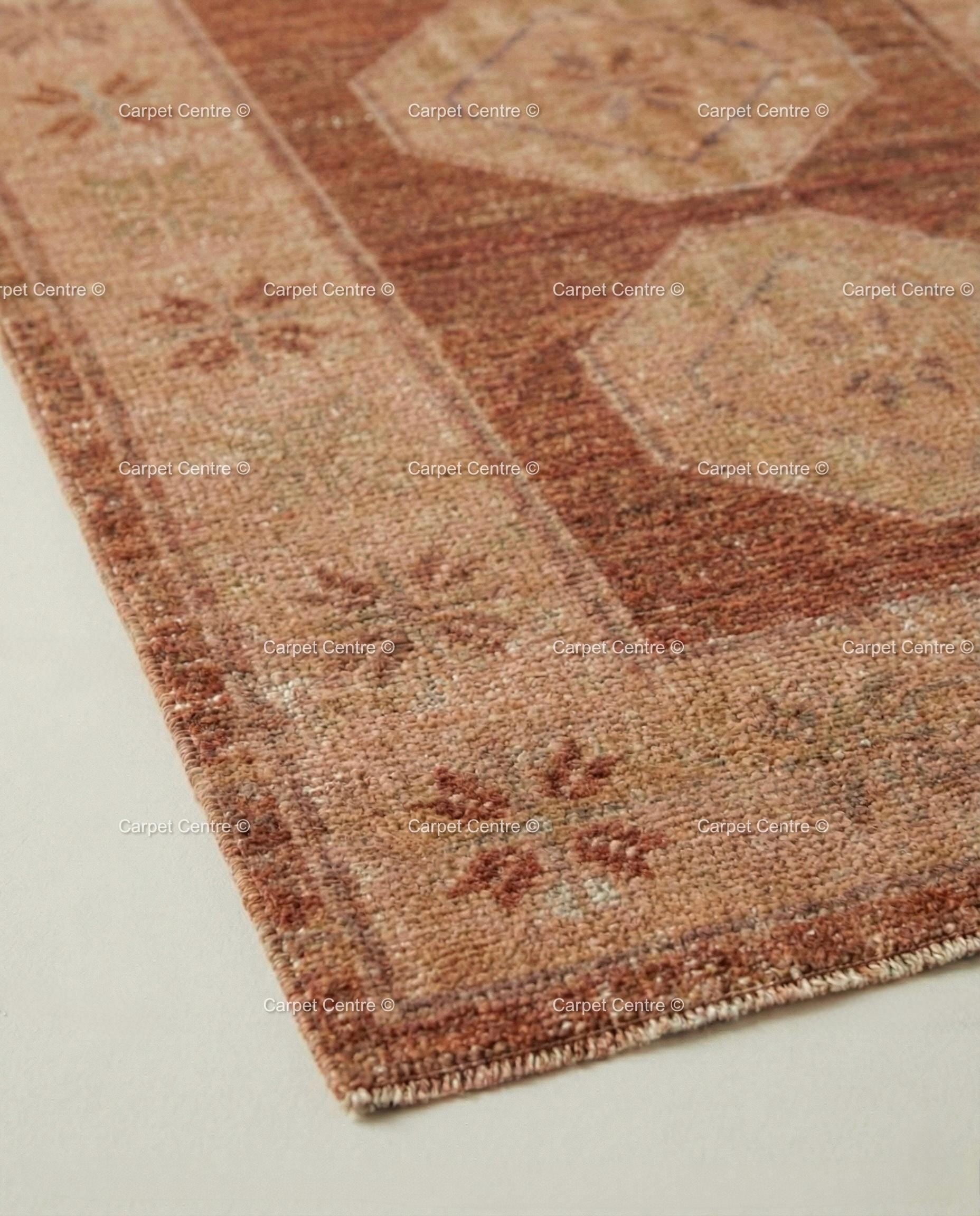 Hand-Knotted Oushak Rug | Terracotta Geometric Medallion, Southwestern Decor