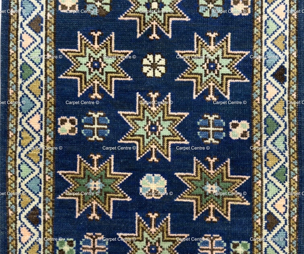 Oriental Star Design Navy Blue Oushak Runner Rug , Traditional Style Kitchen-Hallway-Entryway Rug