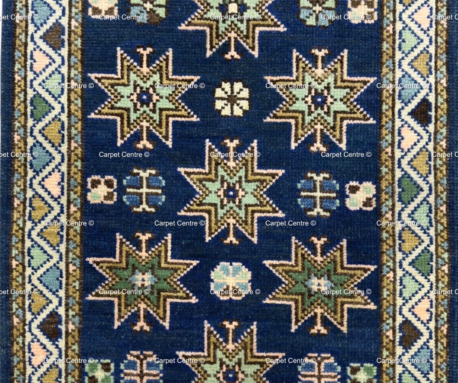Oriental Star Design Navy Blue Oushak Runner Rug , Traditional Style Kitchen-Hallway-Entryway Rug