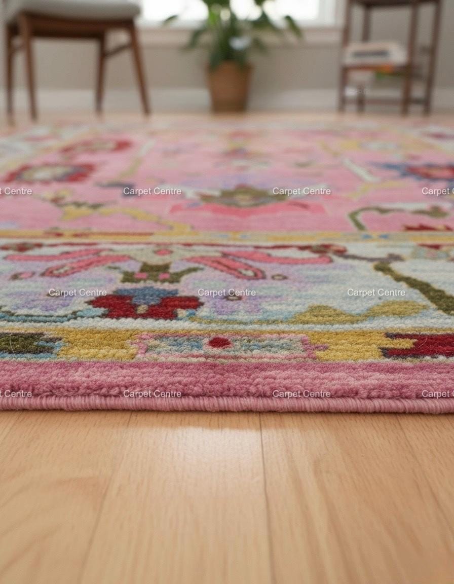 Pink Abstract Oushak Rug | Hand-Knotted Wool, Custom Sizes