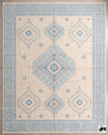 Hand-Knotted Wool Oushak Rug | Light Blue Cream Coastal Geometric Tribal Carpet