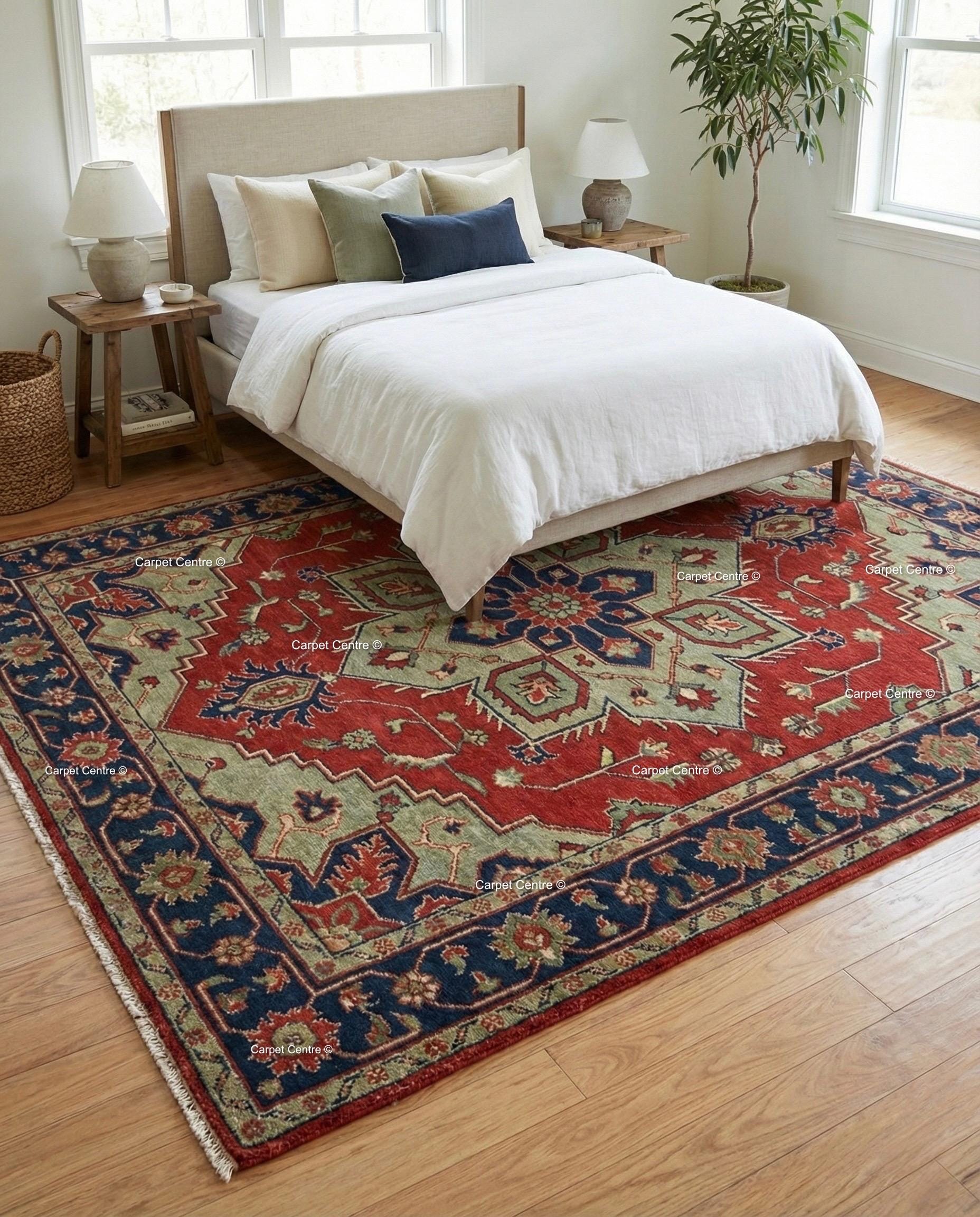 Hand-Knotted Turkish Wool Oushak Rug, Red Heriz Medallion