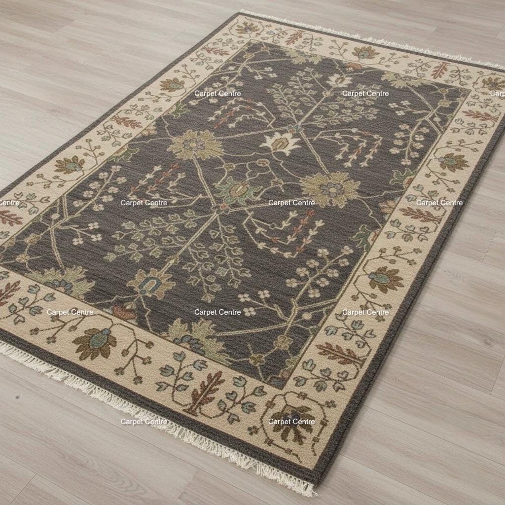 Hand-Knotted Wool Area Rug: Brown Oushak Tree of Life Carpet