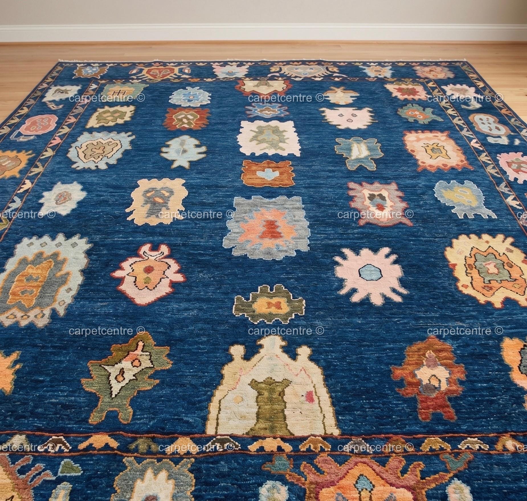 Navy Blue Oushak Rug | Hand-Knotted Wool Tribal Area Rug