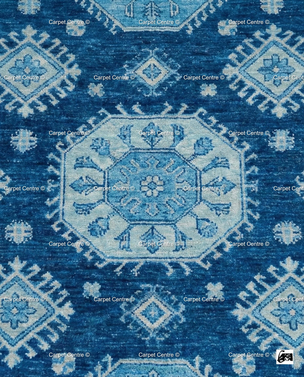 Hand-Knotted Oushak Rug, Indigo Geometric Tribal Wool Carpet, Boys Bedroom Decor