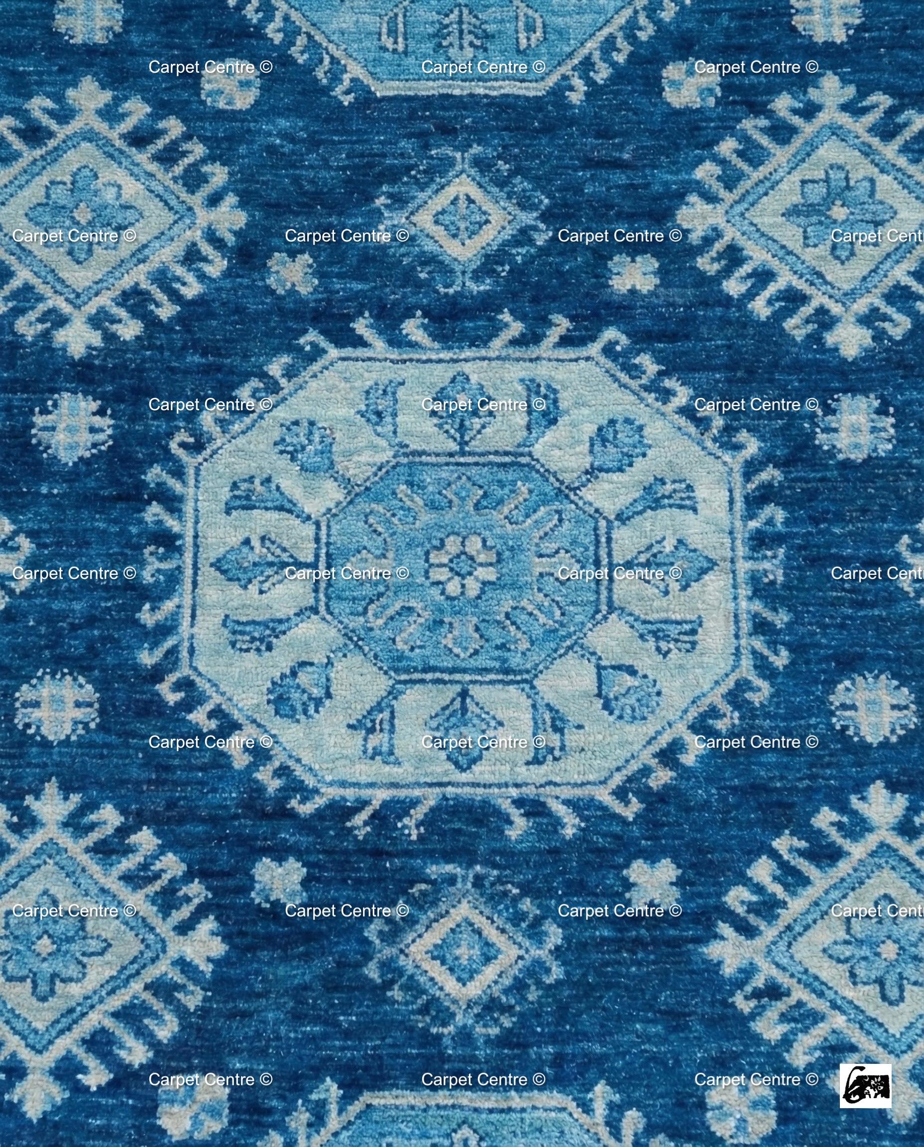 Hand-Knotted Oushak Rug, Indigo Geometric Tribal Wool Carpet, Boys Bedroom Decor