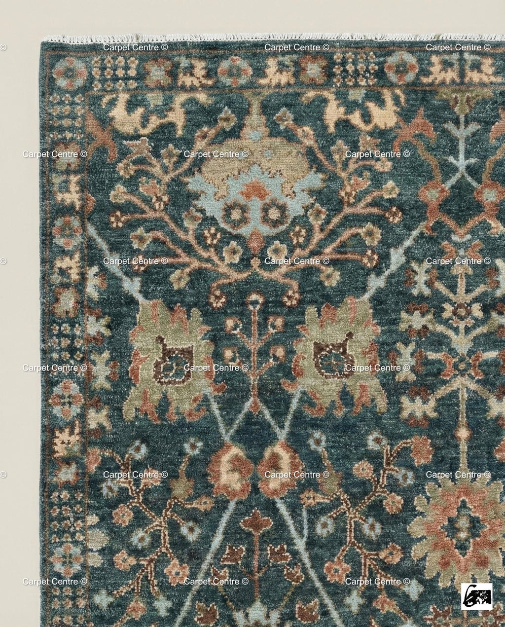 Hand Knotted Teal Oushak Rug, Wool Floral Medallion, Boho Decor