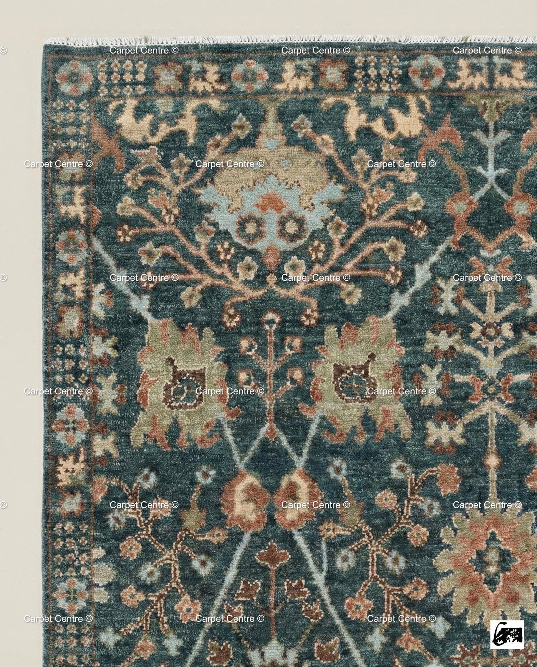 Hand Knotted Teal Oushak Rug, Wool Floral Medallion, Boho Decor