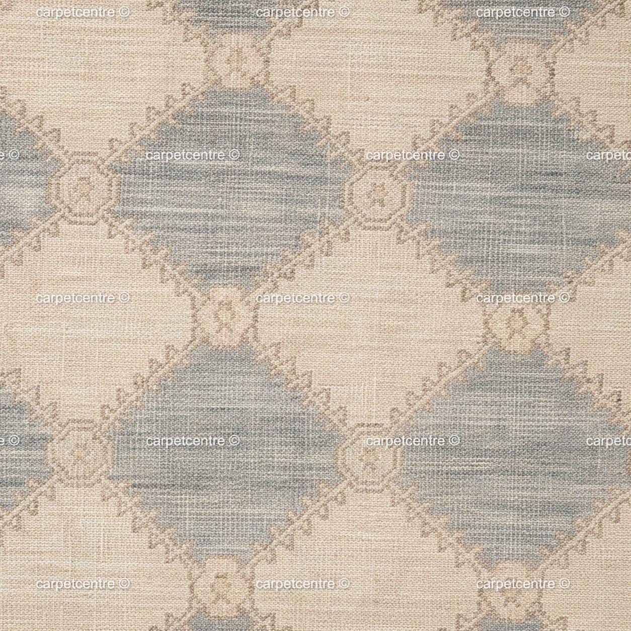 Muted Blue Oushak Rug, Hand-Knotted Wool Geometric Diamond Area Rug