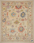 Hand Knotted Wool Oushak Rug – Beige & Pastel Floral, Turkish Knot