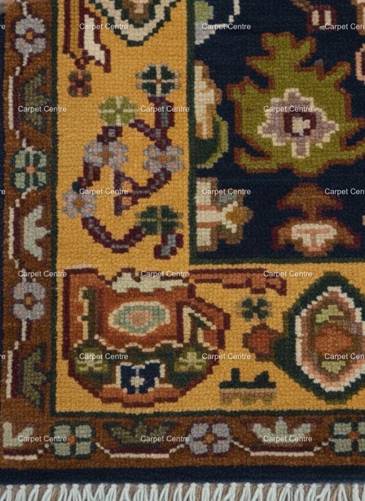 Navy Blue Oushak Rug, Hand-Knotted Wool Rug, Gold Border