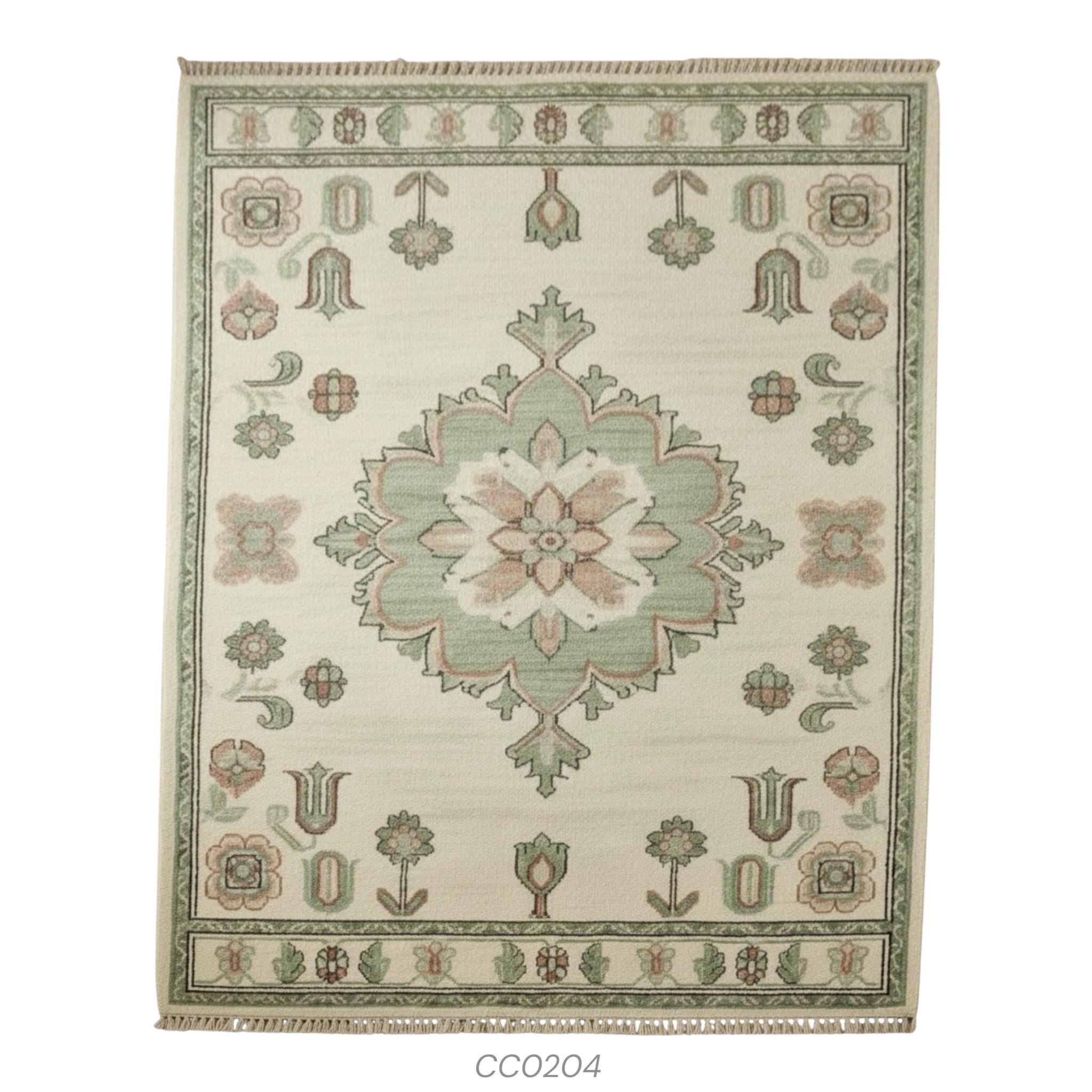 Hand-Knotted Oushak Wool Rug | Ivory, Sage Green Floral Medallion