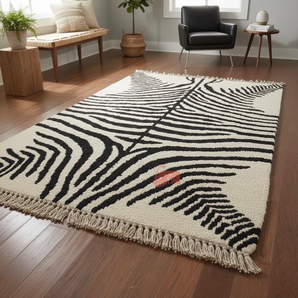 Hand-Knotted Wool Zebra Print Rug, Modern Statement Rug