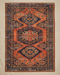 Terracotta Oushak Wool Rug, Rust Orange & Navy Blue, Hand Knotted
