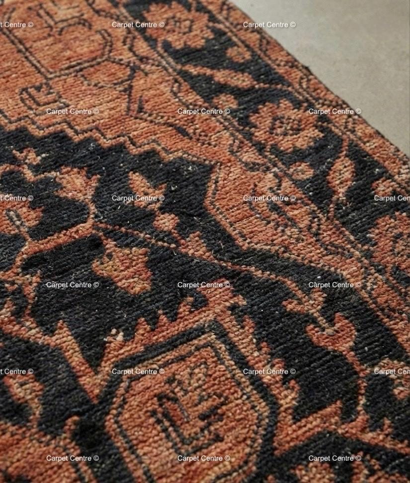 Handmade Oushak Wool Rug, Black and Rust Geometric Medallion