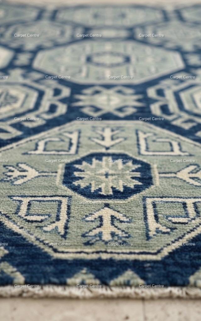 Navy Blue Turkish Oushak Wool Runner Rug, Gray Medallion