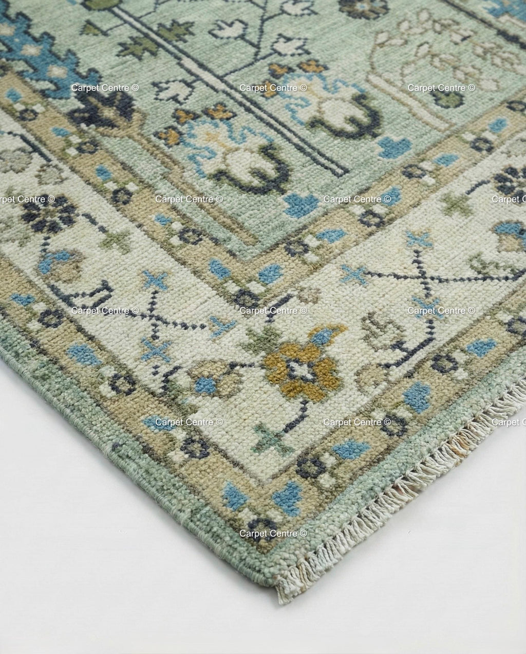 Hand Knotted Wool Oushak Rug – Sage Green Tree of Life Area Rug
