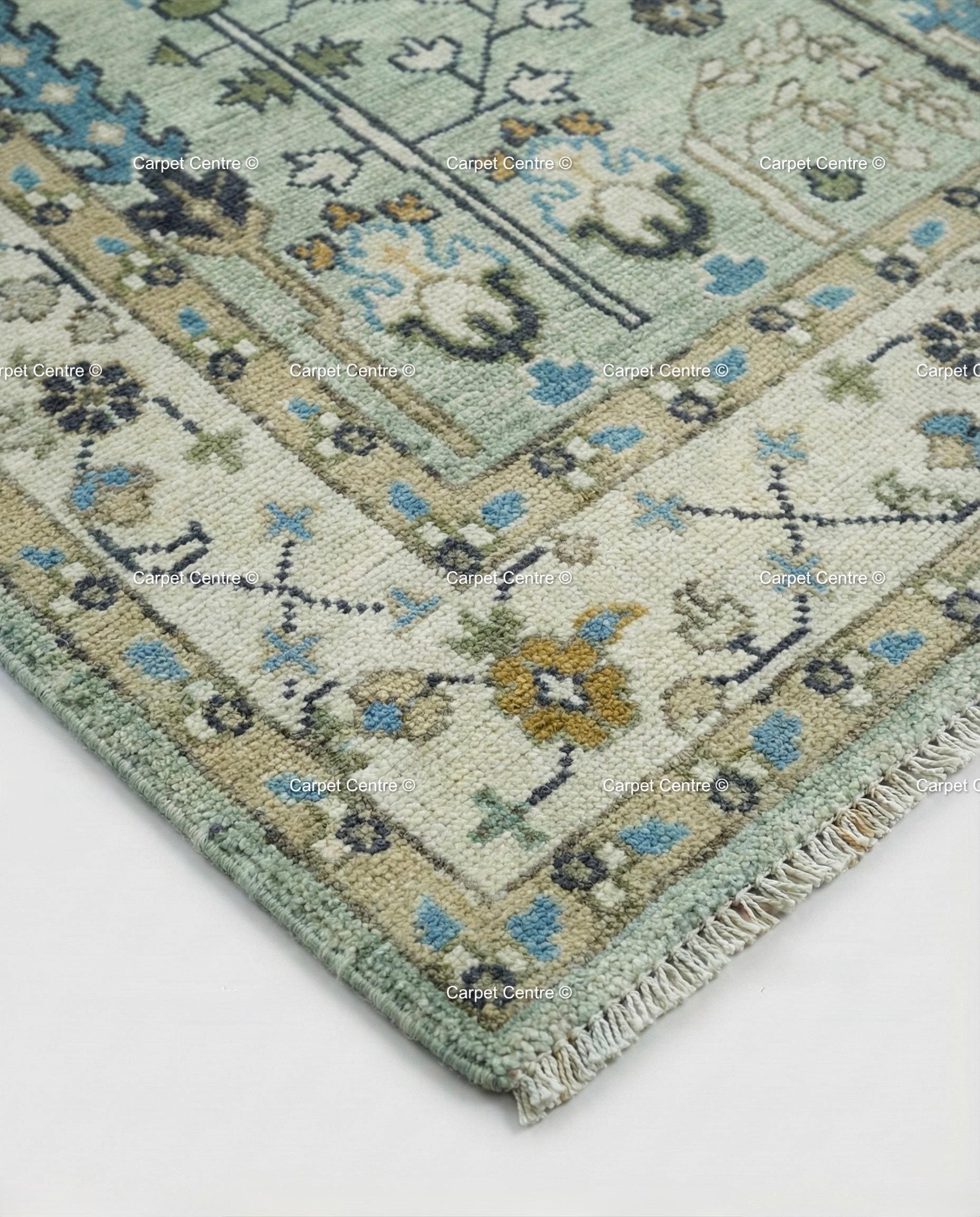 Hand Knotted Wool Oushak Rug – Sage Green Tree of Life Area Rug