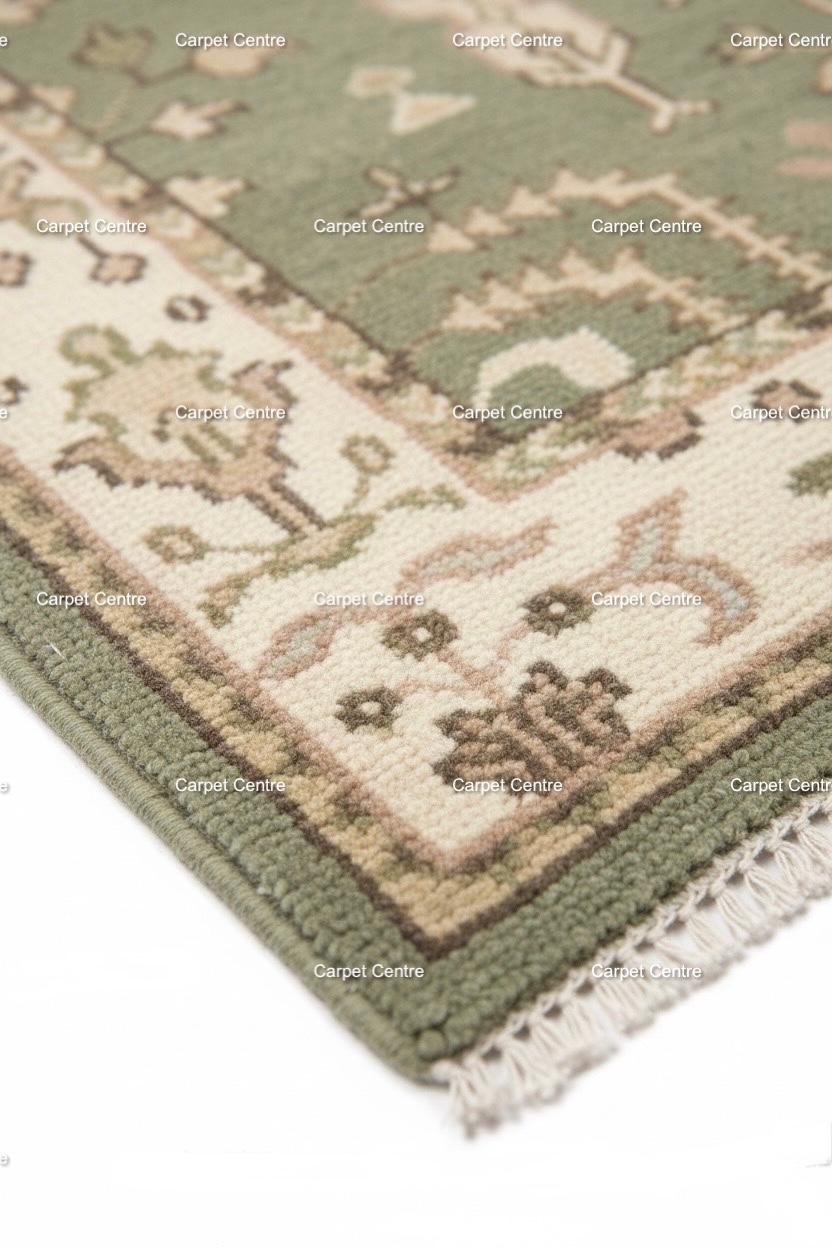 Hand-Knotted Sage Green Wool Rug: Tribal Tree of Life, Farmhouse Style