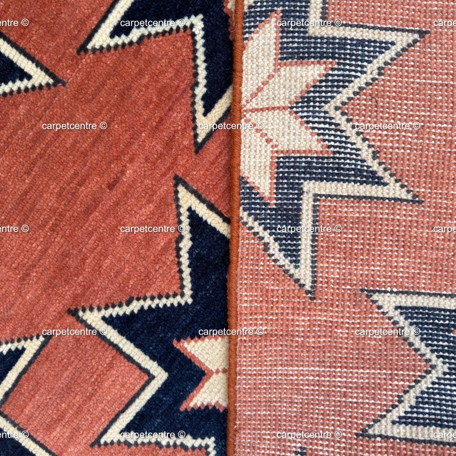 Terracotta Star Oushak Runner Rug | Geometric Navy Boho Hallway Entryway Rug