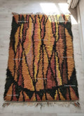 Handmade Moroccan Shag Rug, Rust Orange Wool Tulu Rug, Geometric Boho Decor